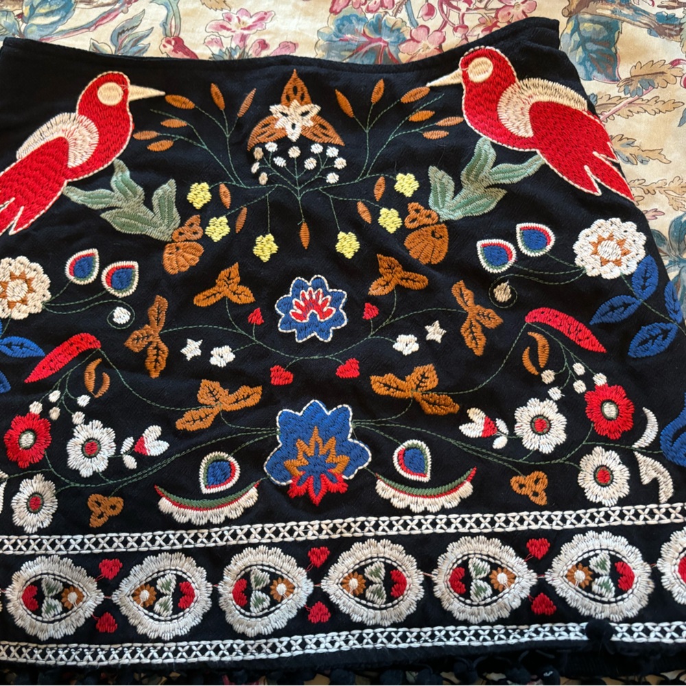 Boho Embroidered Mini Skirt